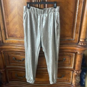 Gold sequence jogging pants front pockets, elastic waist and ankles